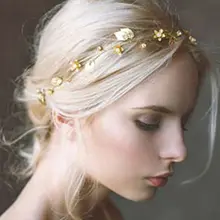Женские Романтические металлические Золотые листья цветок оголовье Свадебные Имитация жемчужины, горный хрусталь для волос обруч на шнуровке лента Корона