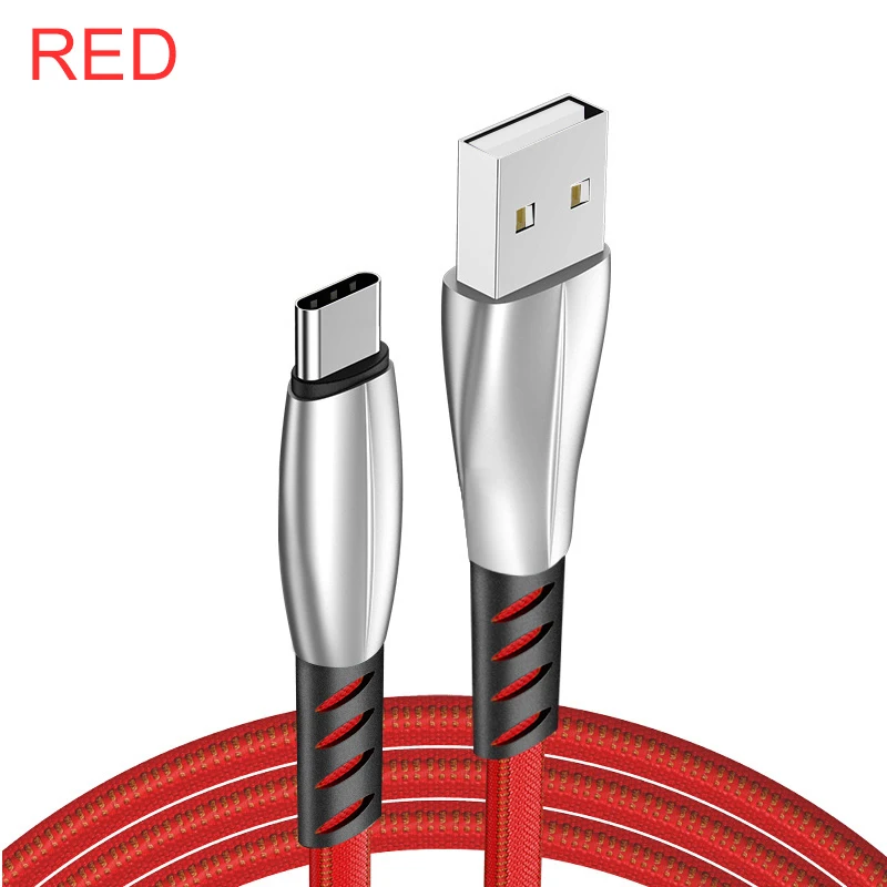 3а 1 м 2 м type-C Micro USB кабель из цинкового сплава плоский ультра прочный кабель передачи данных для samsung Xiaomi huawei Microusb шнур - Цвет: Red