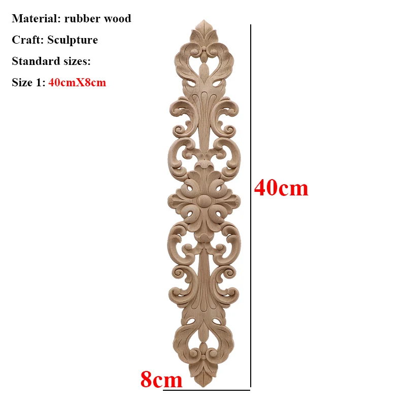 Неокрашенная древесина, дуб, резная волнистая Цветочная наклейка, угловая аппликация для декора мебели для дома, декоративная деревянная резная длинная аппликация - Цвет: 40cmX8cm