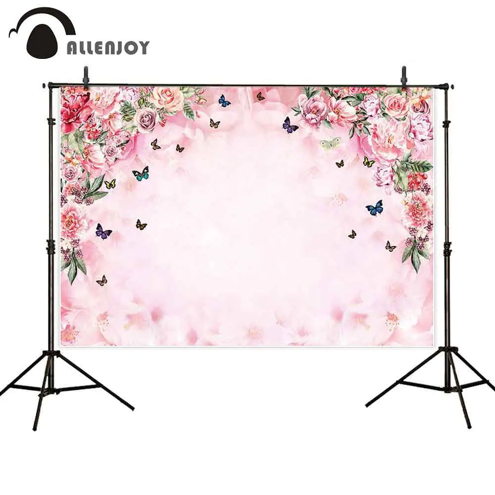 

Allenjoy photography backdrop pink flower butterfly garden party girl background photobooth photo shoot prop fabric decor