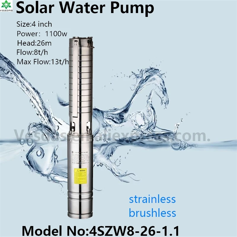 

4Inch 1100W AC220V DC300V with Permanent Magnet Synchronous Motor Flow 8T/H Head 26M for Farm Deep Well Solar Water Pump