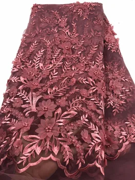 

2018 New African French net lace fabric with 3D flowers and beads for party dress A727-12