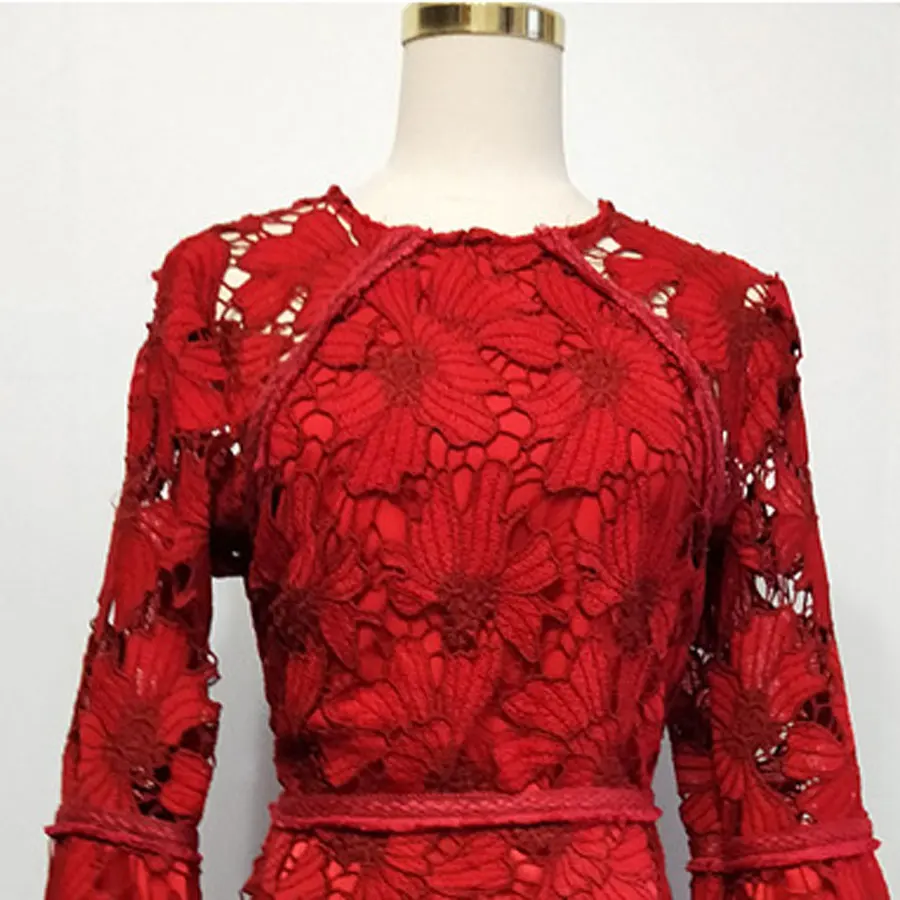 Осень, Новое поступление, женское винтажное платье с длинным рукавом, красные мини платья, высокое качество, кружевное платье, элегантное платье