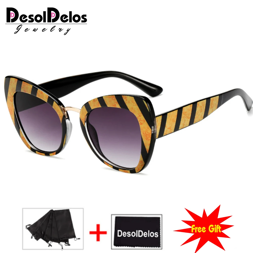 Vintage Cat Eye Shades for Women Sunglasses Luxury Brand Designer Festival Clear Black White Leopard Sun Glasses - Цвет линз: stripe grey
