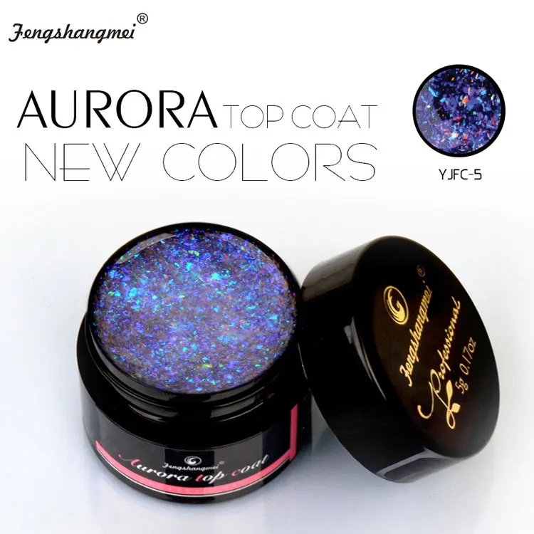 Профессиональный Гибридный Гель-лак для ногтей fengshangmei, 5 г, новинка, лак Aurora Top Coat, долговечный Блестящий Гель-лак с блестками