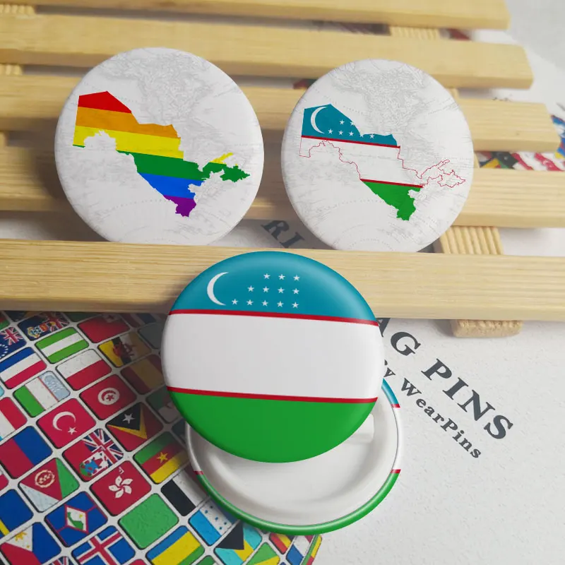 

Uzbekistan Flag Map Tin Button Pins LGBT Gay Rainbow Pride Tin Button Badges