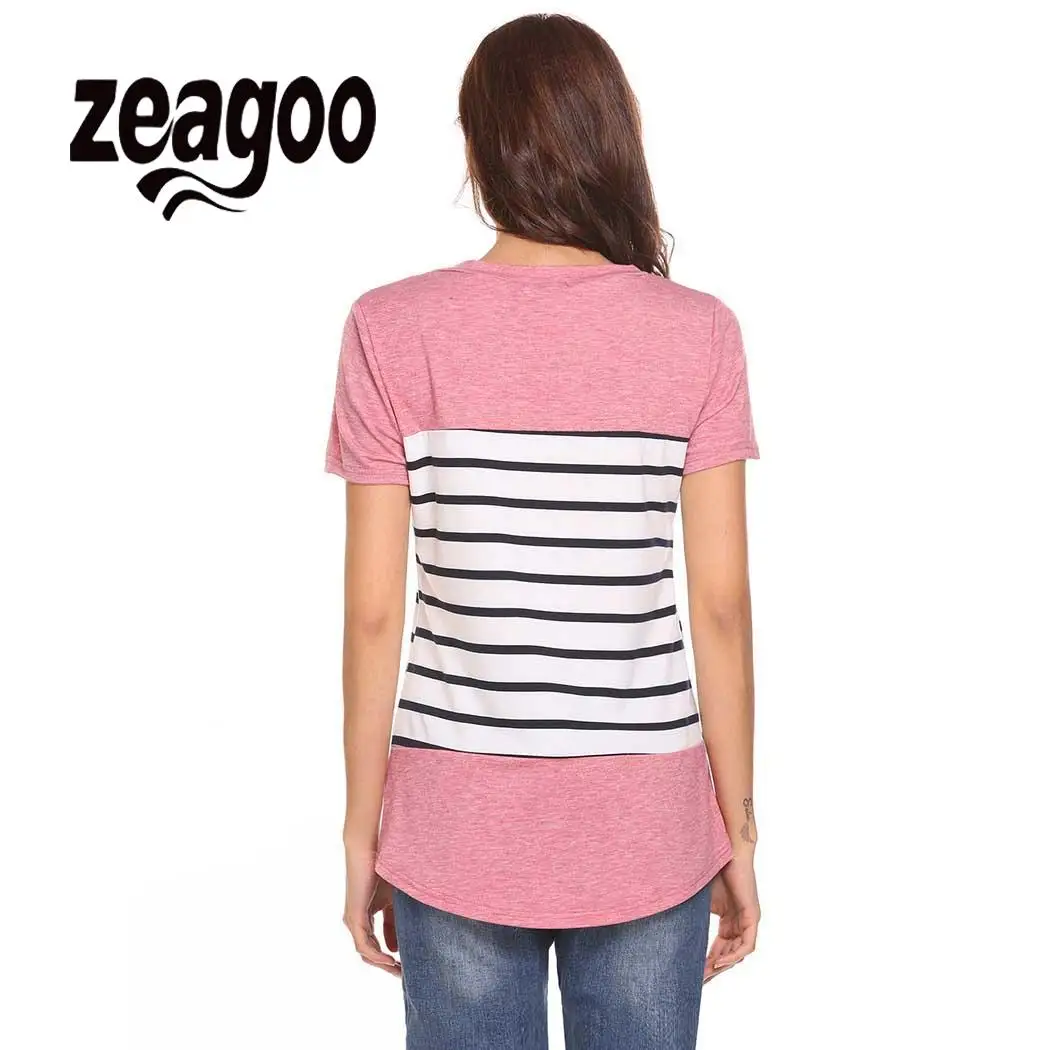 None Fit Casual O-Neck Short Sleeve Patchwork Striped Regular Women Sexy T-shirt None Fit Casual O-Neck Short Sleeve Patchwork Striped Regular Women Sexy T-shirt