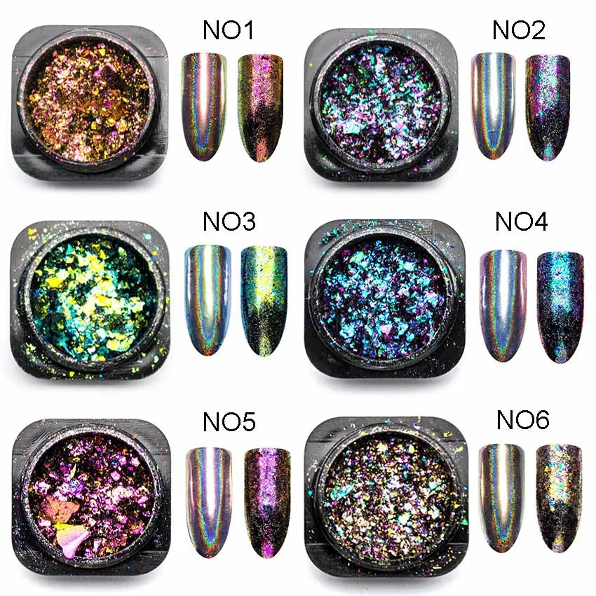 1 Box Chameleon Holo Nail Art Flakes Powders Laser Flakes Magic Mirror ...