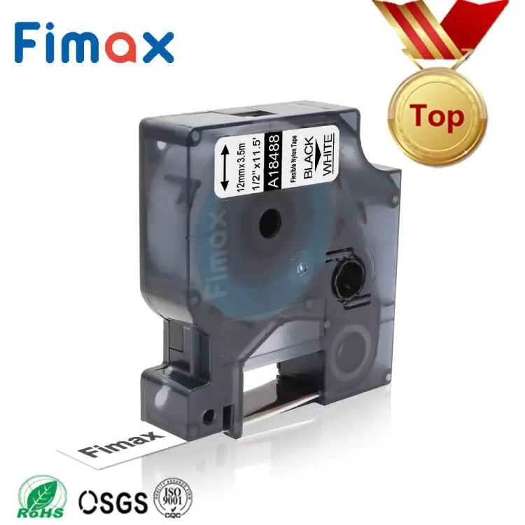 

Fimax 1 pcs/lot compatible Dymo Flexible Nylon laminated Label tape 18490 18488 12mm black on white for Rhino label printers