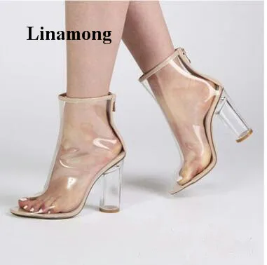 2018 Fashion PVC design Spring Autumn Women Boots Square Heel High Heel Peep Toe Rear Zipper Fashion Boots Three Color Boots 2018 Fashion PVC design Spring Autumn Women Boots Square Heel High Heel Peep Toe Rear Zipper Fashion Boots Three Color Boots