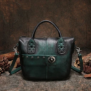 Женские сумки,, Atounm, стиль, сумка через плечо, Ретро стиль, ручная работа, натуральная кожа, почтальон, сумки Shlle - Цвет: Зеленый