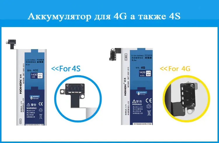 NOHON Батарея для Apple Iphone 4 4G 4S 5 5G 5S 5C 8 8G iPhone8 iPhone5 iPhone4 аккумулятор натуральной Ёмкость литий-ионная внутренняя Батарея бесплатный инструмент Розничная Упаковка