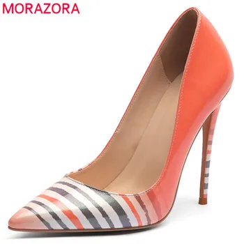 

MORAZORA 2020 new arrival spring summer women pumps slip on stripe single shoes pointed toe thin high heels wedding shoes woman