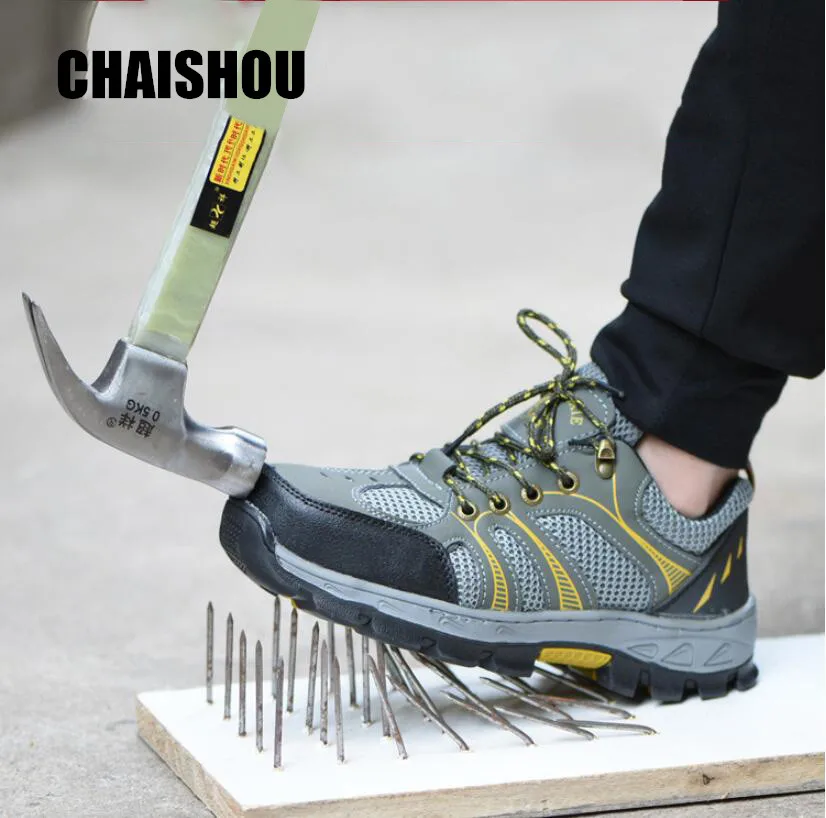 

CHAISHOU shoes men Work shoes fashion safety shoes Outdoor lace-up Mesh cloth Anti-smashing anti-piercing Sneaker Casual CS-161