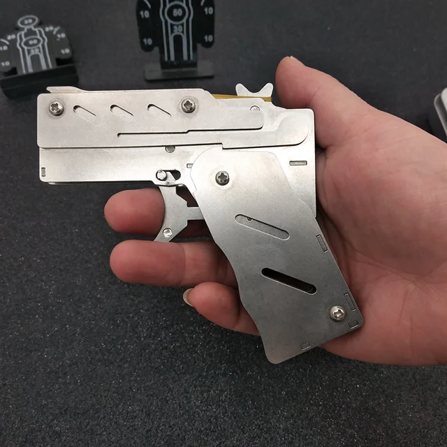 US $9.87 Stainless steel 1pcsset Rubber Band Launcher Gun Hand Pistol Guns Shooting Toy Gifts Boys Outdoor 