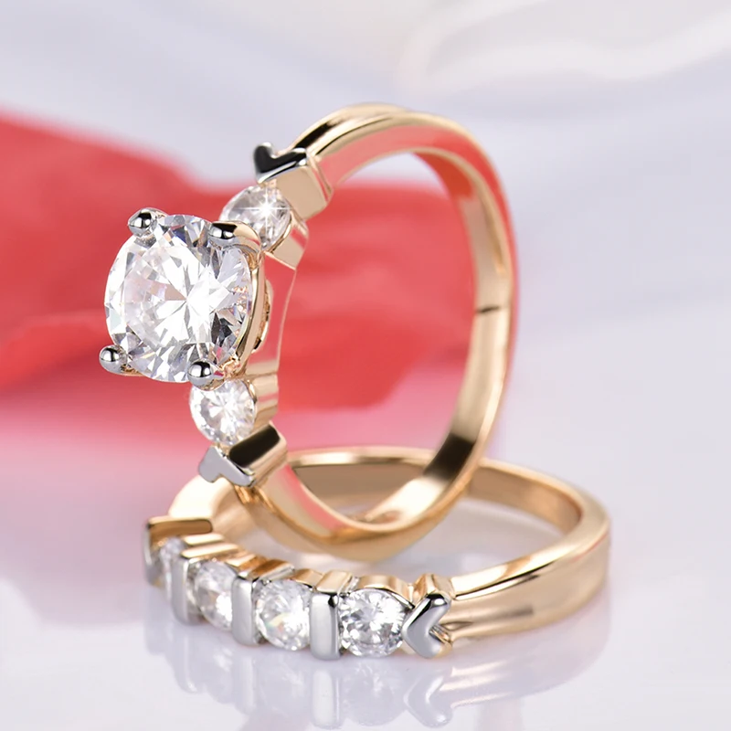 

GULICX Gold-Color Double Finger Ring for Ladies with Paved Micro AAA Cubic Zircon Crystal Jewelry Fashion Rings For Women
