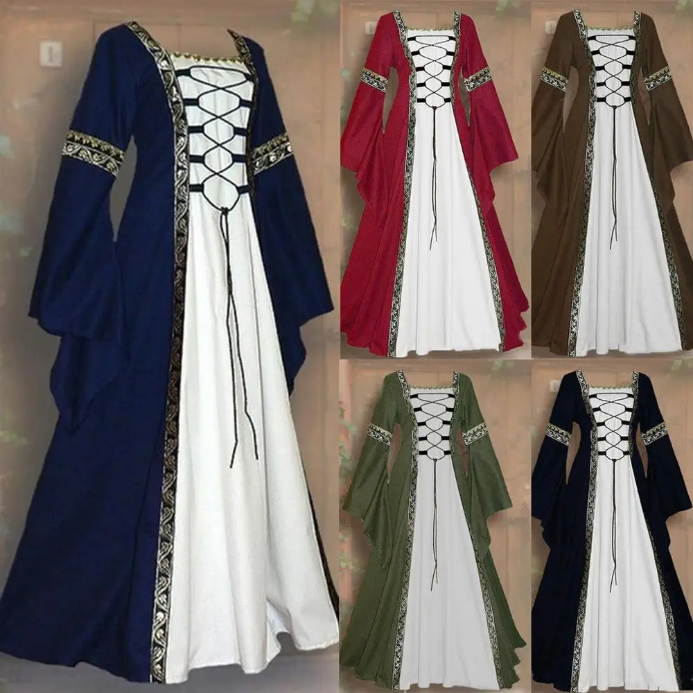 Женские винтажные кельтские средневековые длиной до пола Ренессанс Готический косплей платье