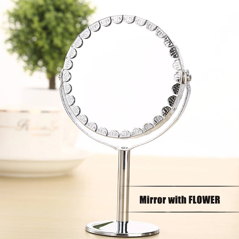 Kaizm Makeup Mirrors Round Stand Makeup Mirror With Flower Rim Handhold