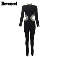 Bevencel знаменитый бандажный комбинезон с длинными рукавами и бусинами на талии, элегантный облегающий женский бандажный комбинезон