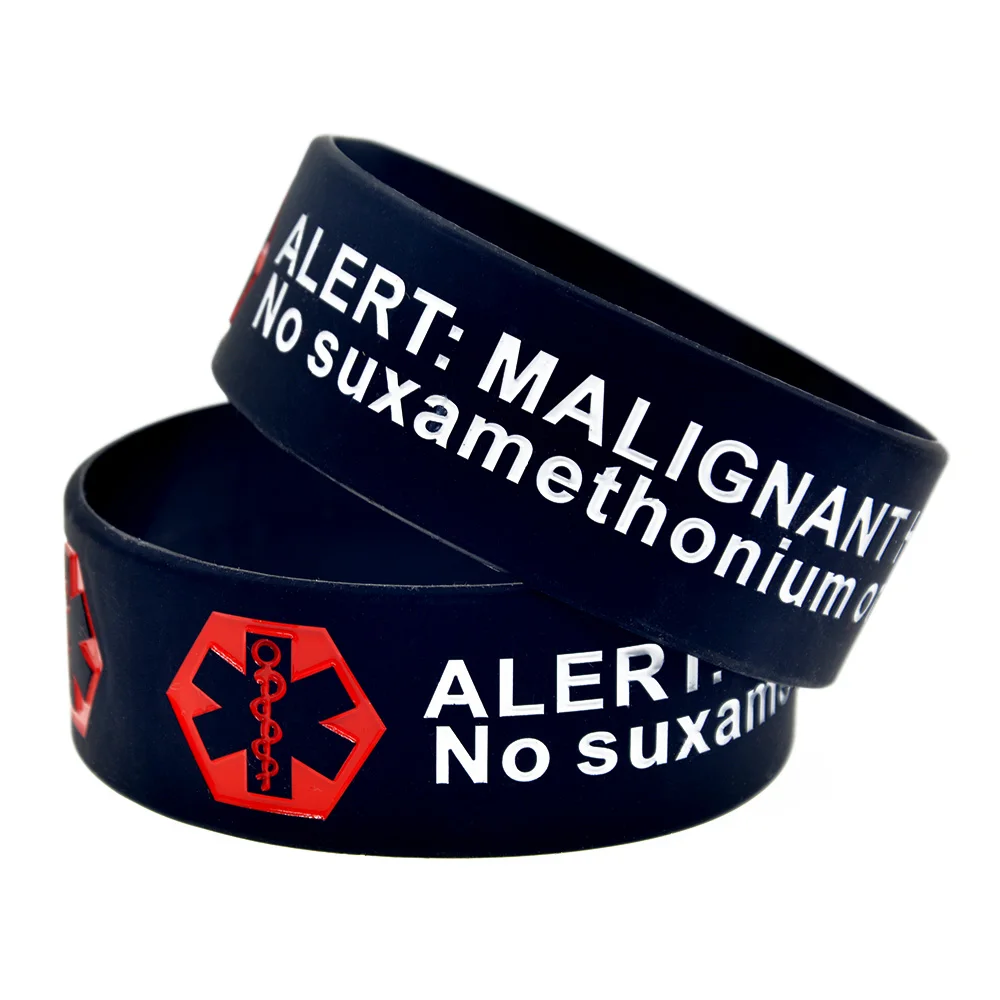 25PCS Alert Malignant Hyperthermia 1 Inch Wide Silicone Rubber Bracelet