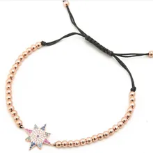 Золото Серебро Микро-паве cz кубический цирконий веревка отрегулированный браслет из медного бисера jb456 Снежинка Шарм плетеные браслеты для женщин