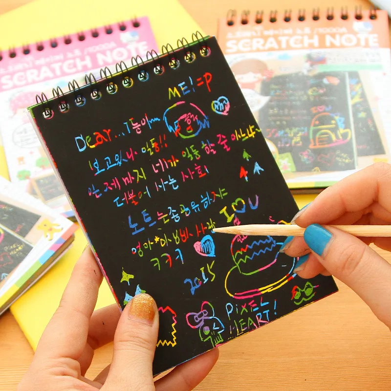 

DIY Cute Kawaii Coil Graffiti Notebook Black Page Magic Drawing Book Painting Notepad for Kids Notepad Stationery Gift