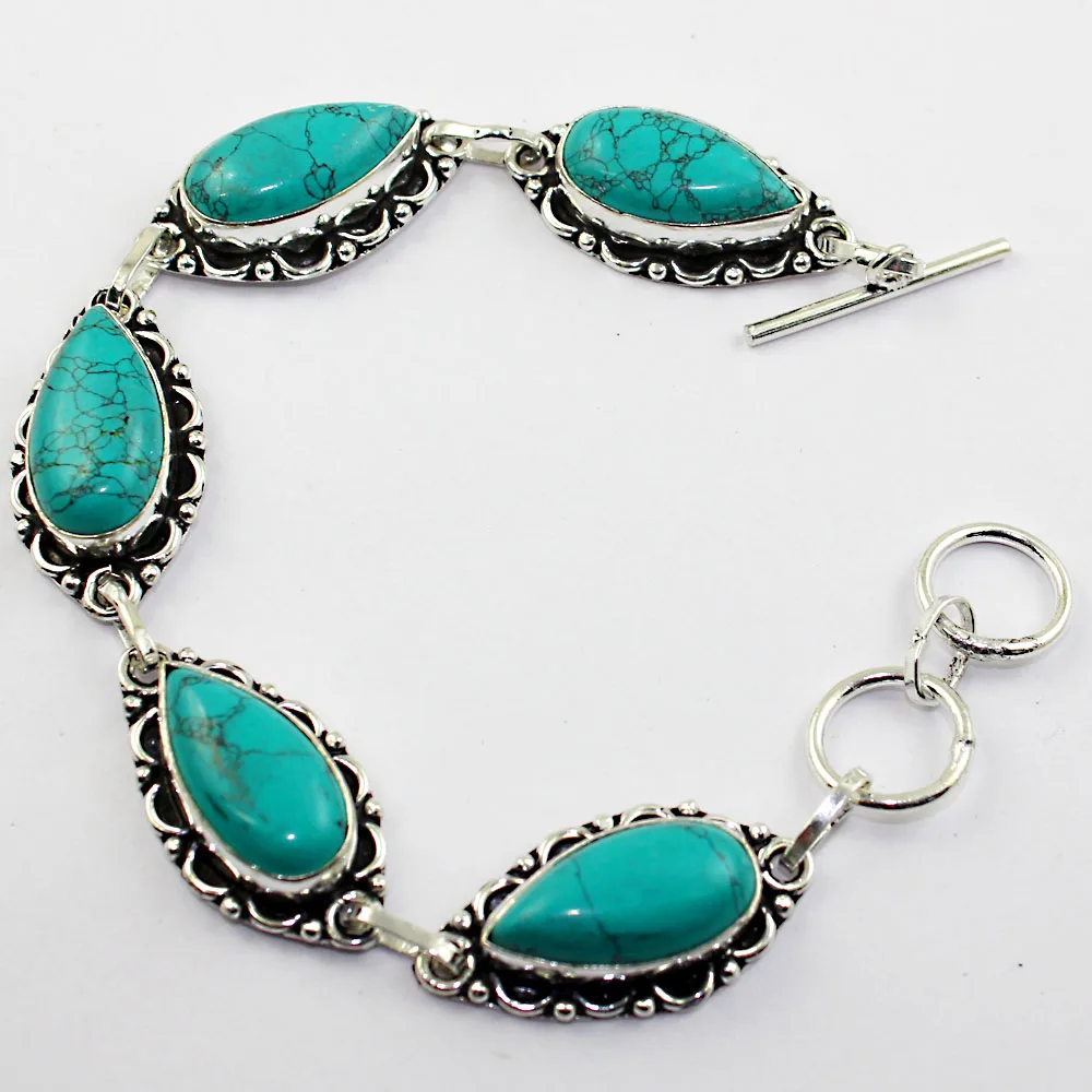 Бирюзовый браслет серебряное покрытие над медью 21 см B1488|bracelet silver|bracelet braceletsilver
