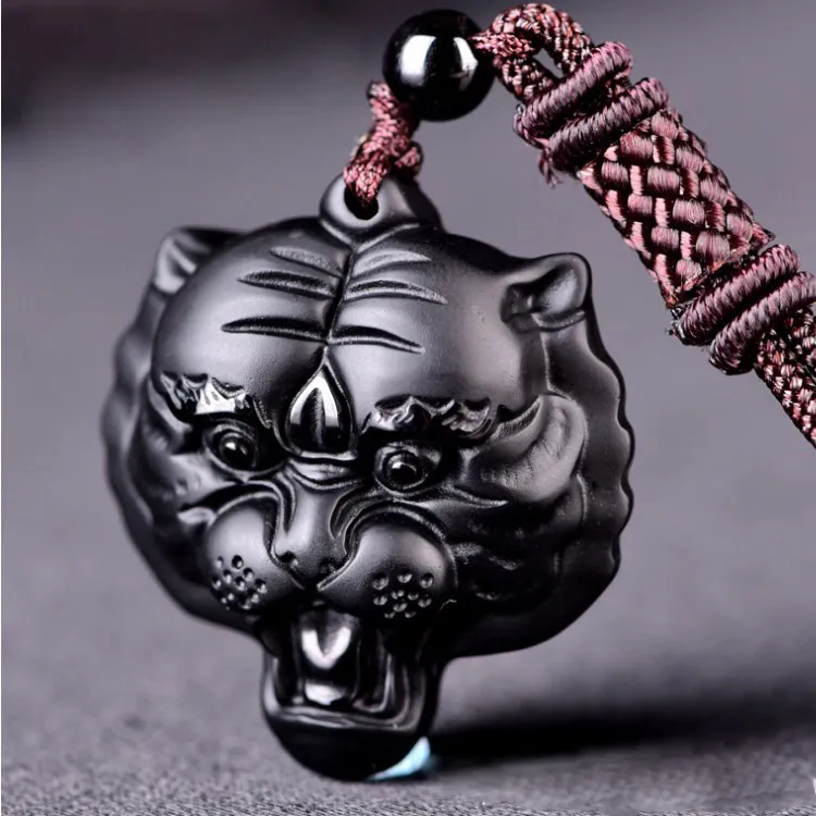 Натуральный кристалл кварца черный обсидиан ручной резной голова тигра счастливый амулет кулон для diy ювелирных изделий ожерелье аксессуары