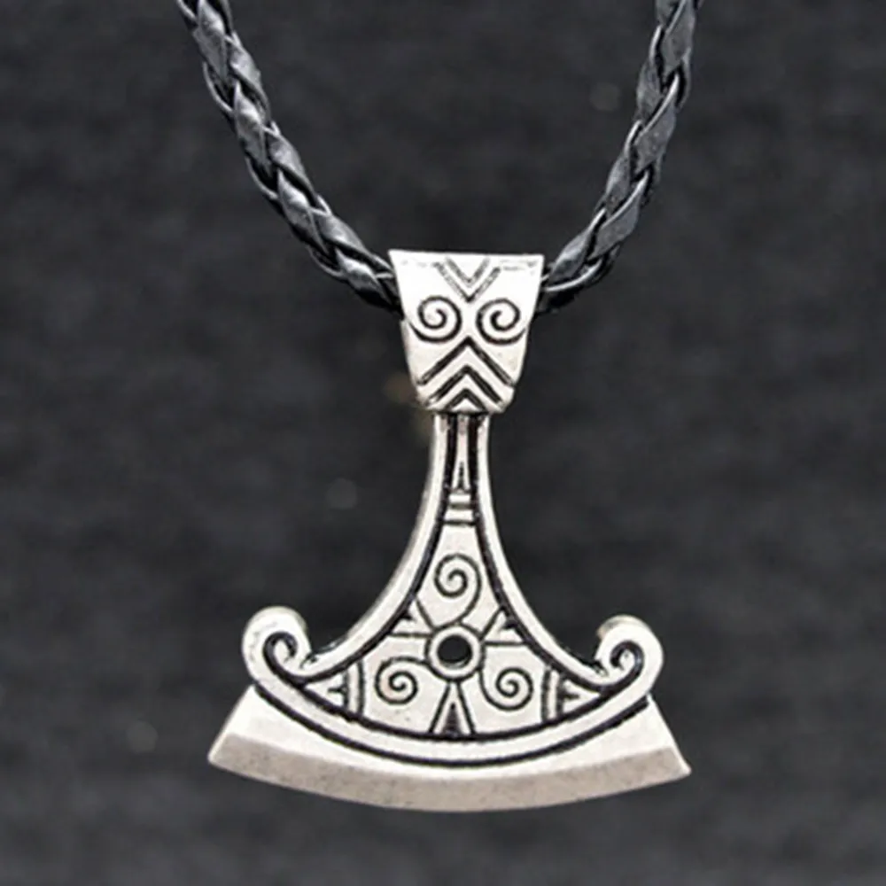 

Norse Viking Jewelry Gothic Pagan Charm Punk Slavic Viking Axe Pendant Rope Chain Bronze Battle Arms Necklace Amulet Handmade