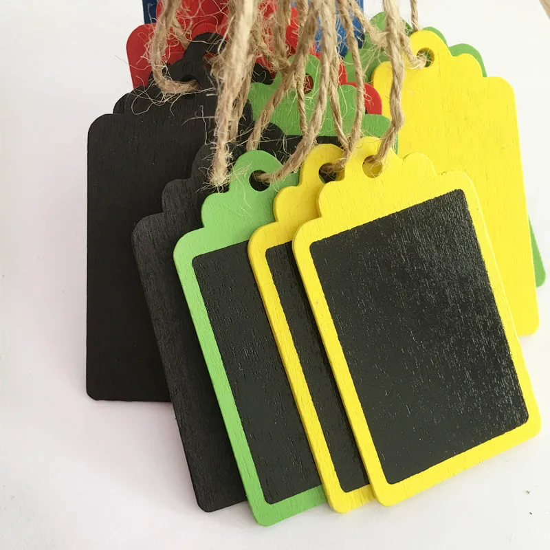  10pcs Colorful Blackboard Hemp Rope Pendant Xmas Ornament Wooden Decorations DIY Crafts Wood Pendan - 32956648236