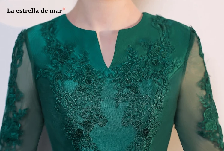 Gaun pesta dewasa Новое сексуальное v-образный вырез с коротким рукавом Кружевное атласное ТРАПЕЦИЕВИДНОЕ изумрудно-зеленое платье для подружки невесты чайный халат demoiselle d'honneur