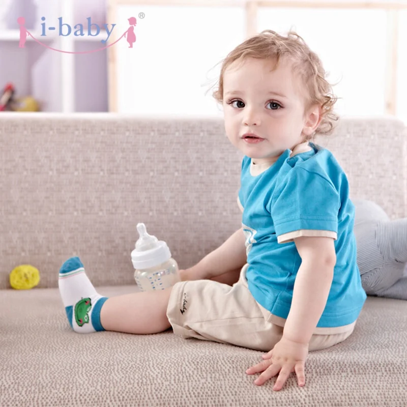 I-baby/одежда для малышей футболка для новорожденных футболки из хлопка с короткими рукавами для мальчиков и девочек, детские футболки с рисунками синего цвета
