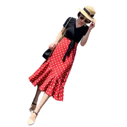 Женская юбка-Русалка с высокой талией в горошек, большие размеры 3XS-10XL, черный/белый/винно-красный/зеленый/желтый