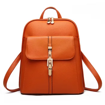 

Casual PU Pratical Schoolbag Traveling Bag Zipper Elegant Women Backpacks Orange