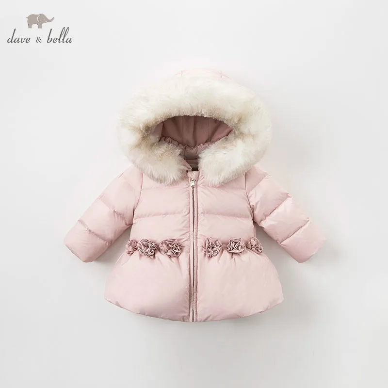 

DB8831 dave bella winter baby down coat girls hooded outerwear children 90% white duck down padded kids with fur pocket coat