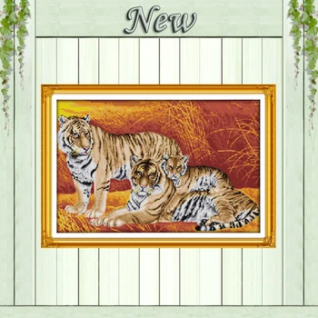 

The tiger family,Counted Printed on canvas DMC 11CT 14CT Cross Stitch kits,Needlework Set full embroidery,animal Home Decoration