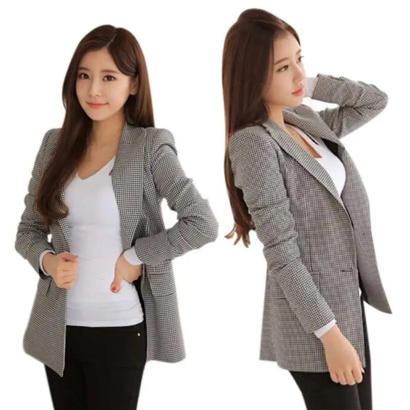

2017 Women Plaid Blazers and Jackets Suit Ladies Long Sleeve Work Wear Blazer Plus Size Casual Female Outerwea
