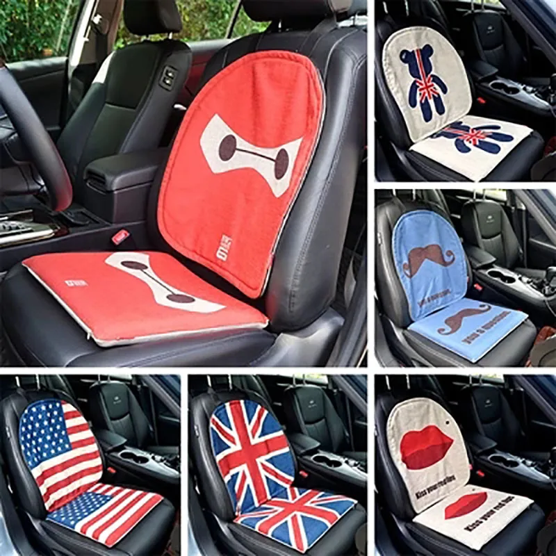 

Cartoon Linen Car Seat Cushion Front Summer Cute Seats Protectors Auto Seat Covers Universal Car Van UK British Flag Monkey Bear