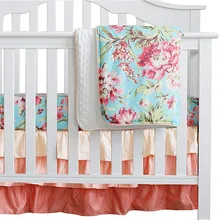 Комплект из 3 предметов, детские плюшевые одеяла с рюшами и цветочным принтом в стиле бохо, детская юбка для детской кроватки персикового цвета, комплект детской кроватки для маленьких девочек, детская кроватка(Аква