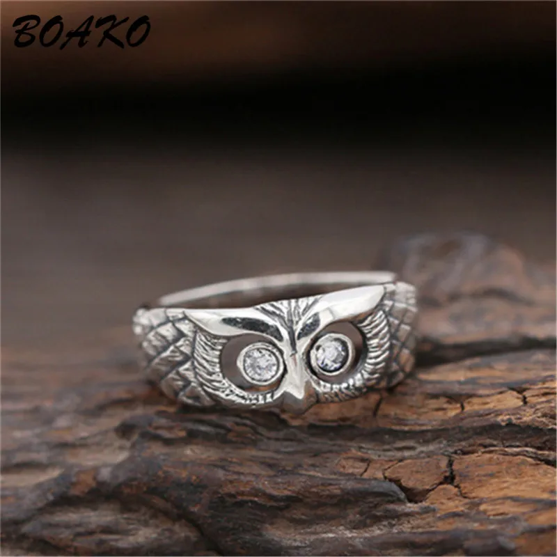 

BOAKO Cute Owl Ring 925 Sterling Silver Ring for Women Crystal Animal Jewelry Promise Love Wedding Band Finger Ring Anillos