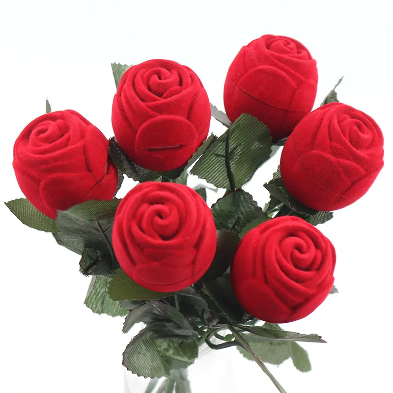 Red Rose Ring Box Personalized Velvet Wedding Originality Gift Box Fashion Valentines Engagement Box Jewellery Packaging Box