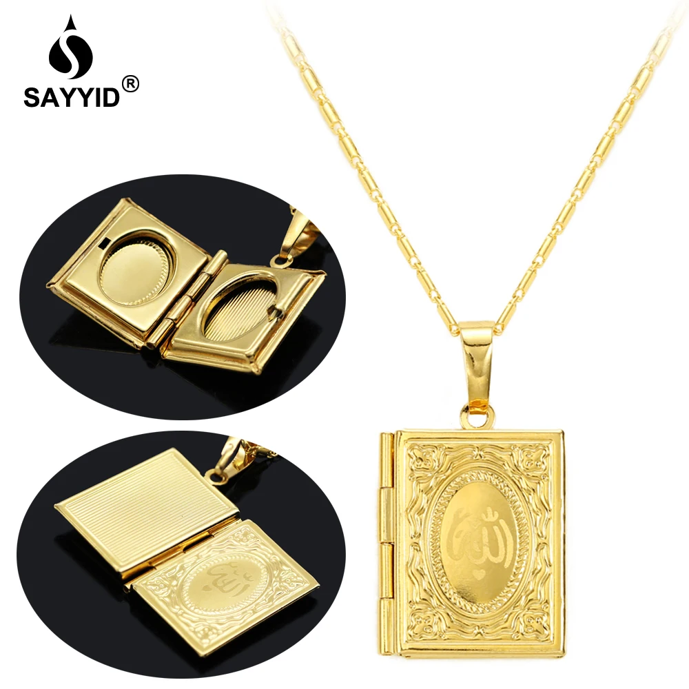 

SAYYID Memorial Emotional Necklace for Middle Eastern Muslim Islam Qur'an Book Box Pendant Necklace Women's Allah Necklace Gift