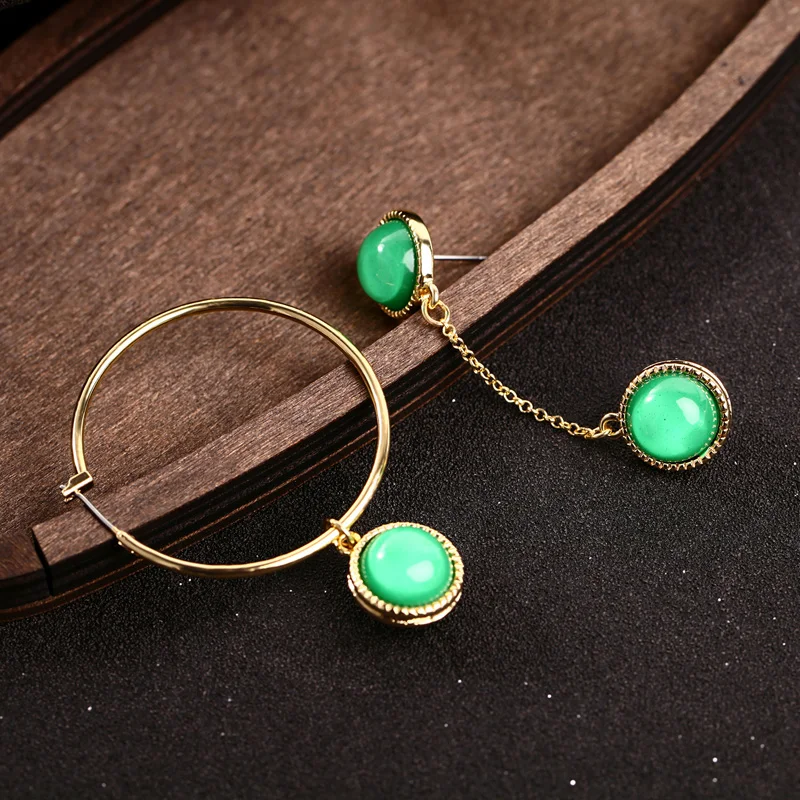 Kissme, ассиметричные серьги-капли зеленого и синего цвета из смолы для женщин, латунные круглые цепочки, смешанные сочетающиеся Висячие серьги, новые модные аксессуары