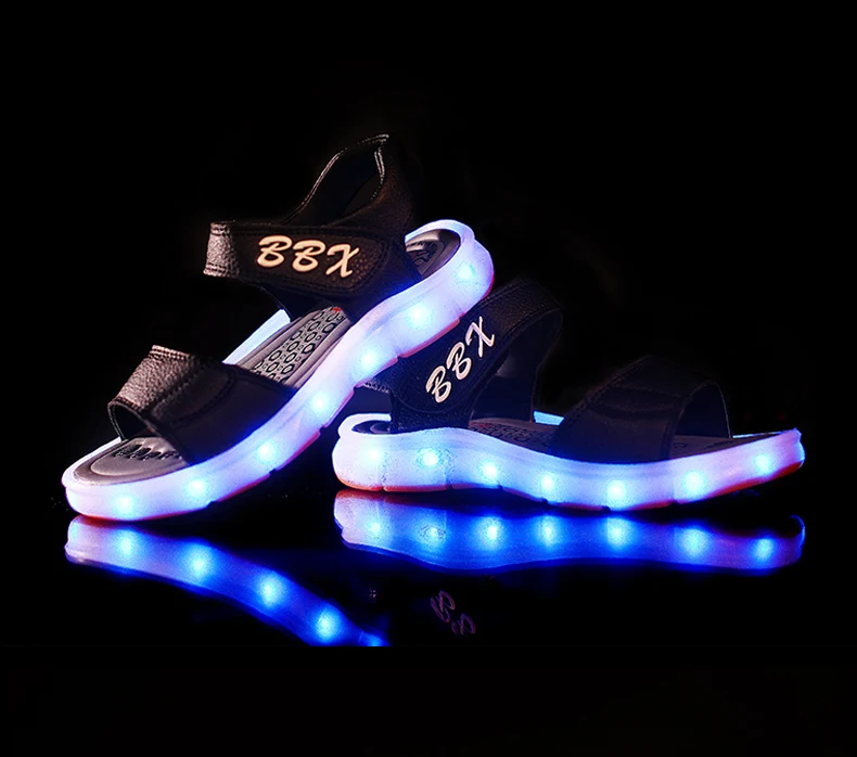 Sandálias para Meninos e Meninas Sapatos de Praia Unclejerry Recarregável Crianças Verão Sandálias Brilhantes Sapatos Princesa Luz Led Usb 21 Mamãe e Bebê