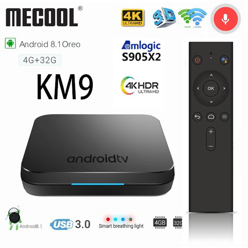 

MECOOL KM9 Android 8.1 TV Box 4G DDR4 32G ROM Voice Control Android USB 3.0 TV Box 2.4G/5G WiFi 4K Smart TV Box Media Player