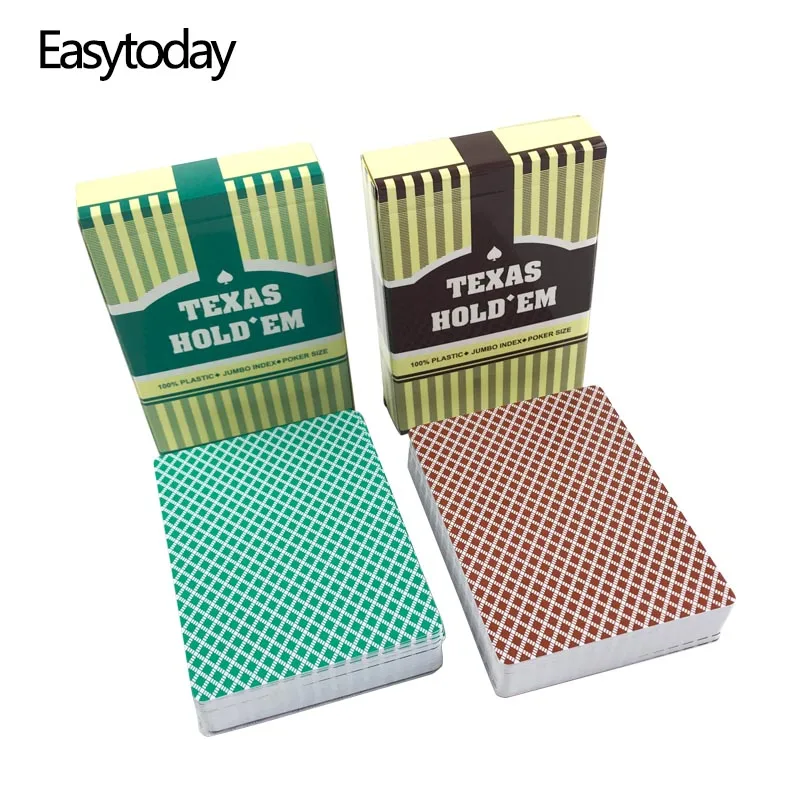 Easytoday 2Pcs/Set PVC Baccarat Texas Hold'em Plastic Playing Cards Frosting Poker Cards Green And Brown Entertainment Games