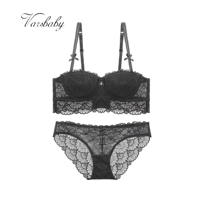 

Varsbaby Women's Sexy Lace Underwire Half Cup Transparent Ladies Bra Sets