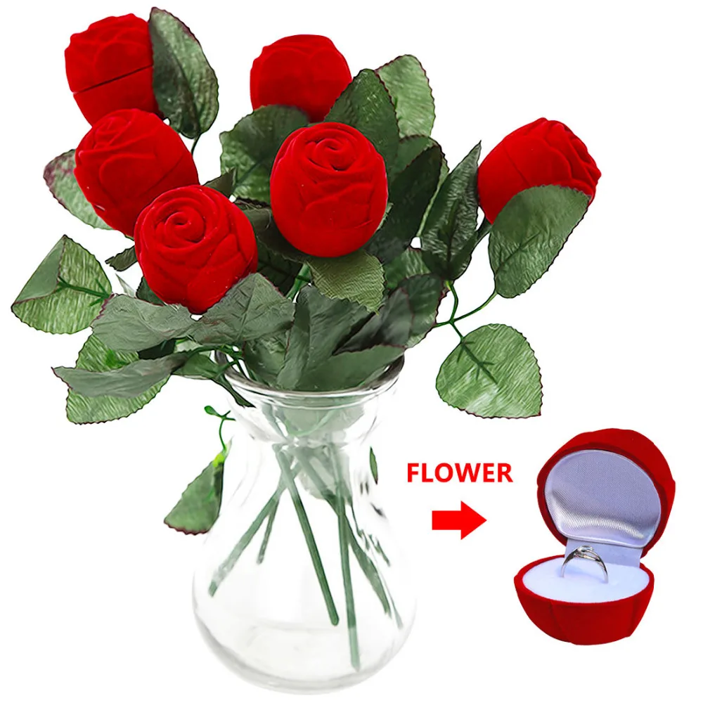 Useful Red Rose Flower Wedding Decoration Creative Propose Ring Jewelry Box Earring Ring Storage Jewelry Organizer Gift Case Useful Red Rose Flower Wedding Decoration Creative Propose Ring Jewelry Box Earring Ring Storage Jewelry Organizer Gift Case