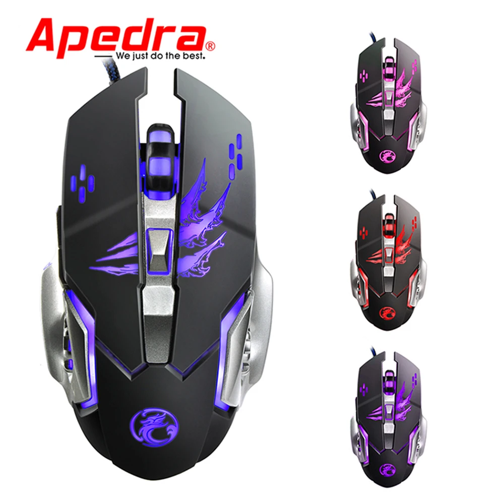 

Apedra A8 3200DPI Ergonomic USB Wired Gaming Mouse LED Four Color Controlled Breathing Light Computer Gaming Mouse