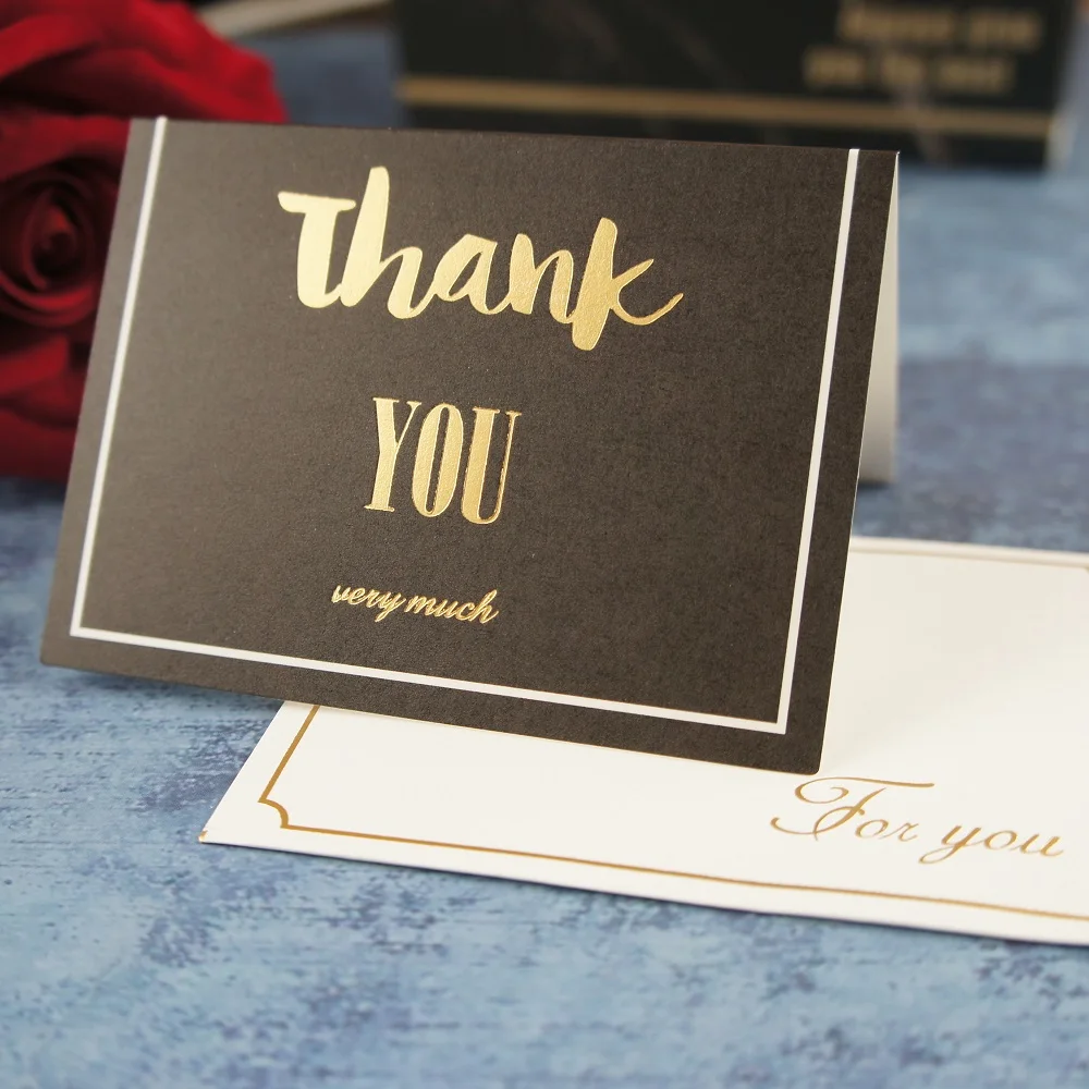 

25pcs black gold thank you fold Card leave message cards Lucky Love birthday friends wedding Party Invitation Letter envelope